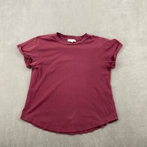 Böhme Essentials T-Shirt Women S Burgundy Stretch Cuff Sleeve Crew Neck Pullover